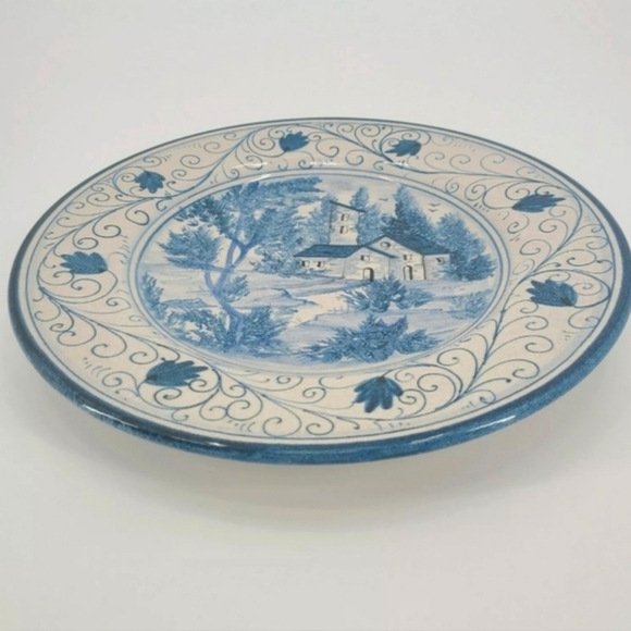Italian Countryside Decorative Plate — Blue & Ivory —Global Views, Made in Italy - Picture 3 of 5